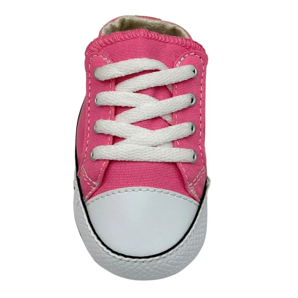 Converse Newborn Baby Girls Crib Sneakers Size 4 Pink-White Canvas Shoes Slip-on
